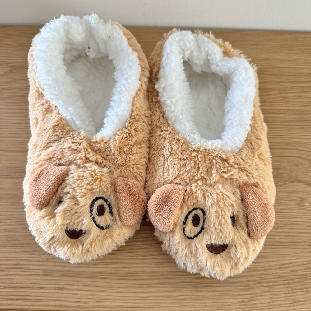 Snoozes Cute Dog Slippers with White Lining - Size 11